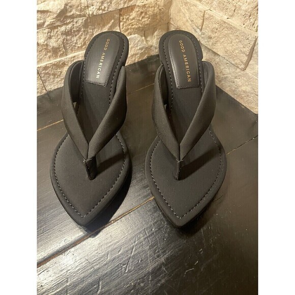 Good American Black Pointed Toe Black Wedge Transparent Heels Sz 10 - Picture 2 of 8